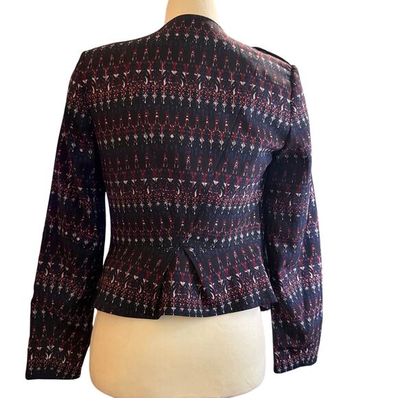 H&M Black & Burgundy Abstract Print Moto-Style Open Front Jacket, Size 4 - Picture 5 of 8